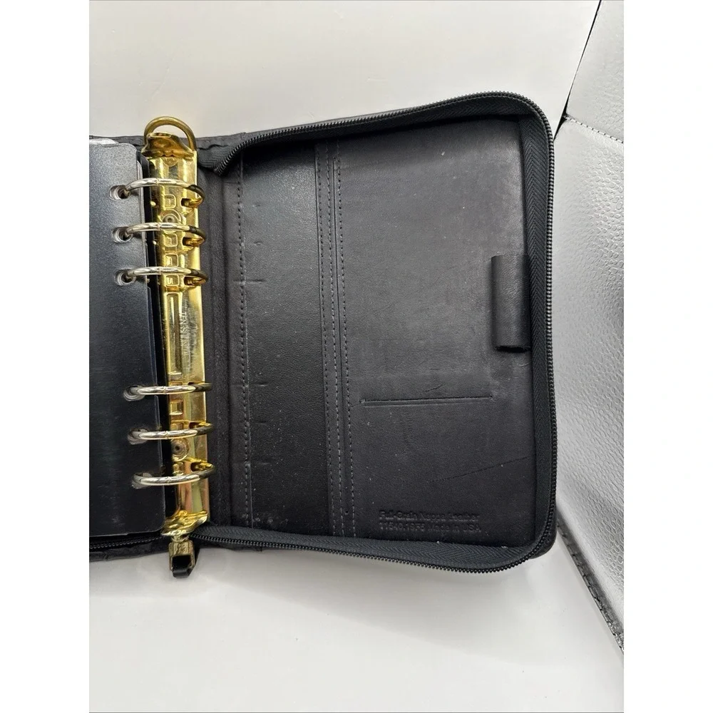 Vintage Franklin Quest Black Full-Grain Nappa Leather 6 Ring Planner Full‎ Zip